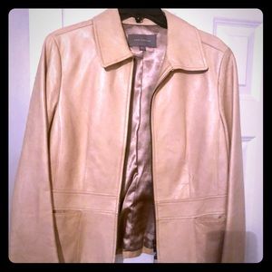 Ann Taylor Genuine leather beige fitted jacket!